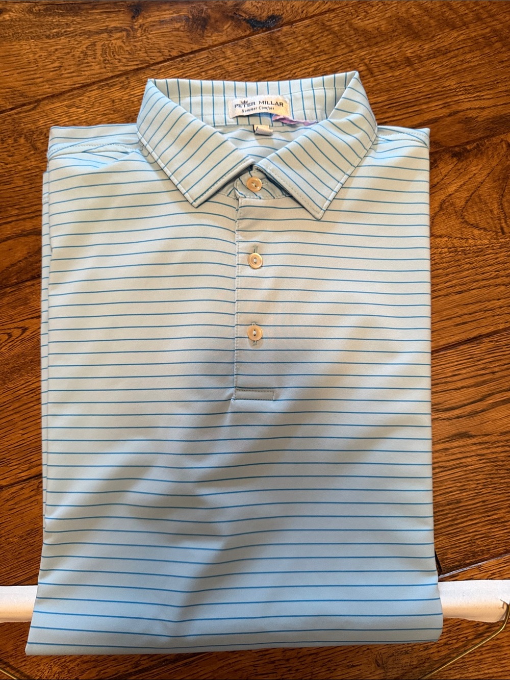 Peter Millar Light Blue & White Striped Polo